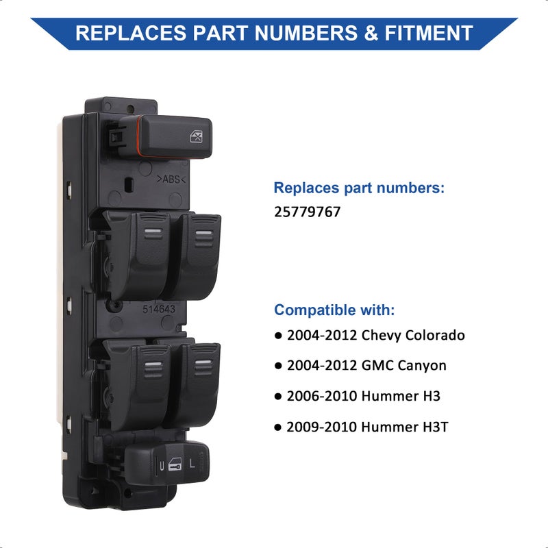 AiYiGu Master Power Window Switch Front Left Driver Side Compatible with 2008-2012 Chevrolet Chevy Colorado/ 2004-2012 GMC Canyon/ 2008-2010 Hummer H3/ 2009-2010 Hummer H3T, Replaces OE 25779767 - Image 4